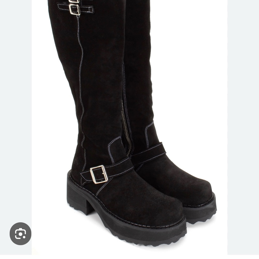 In search of John Fluevog Black Suede Combat Boots SIZE 10